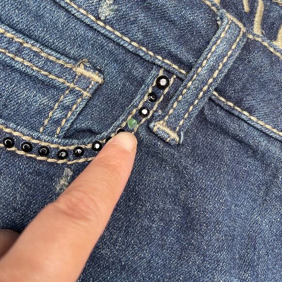 y2k grunge streetwear rodeo western cowgirl Rue21 denim shorts sz 5/6 Frey edge - Picture 12 of 12